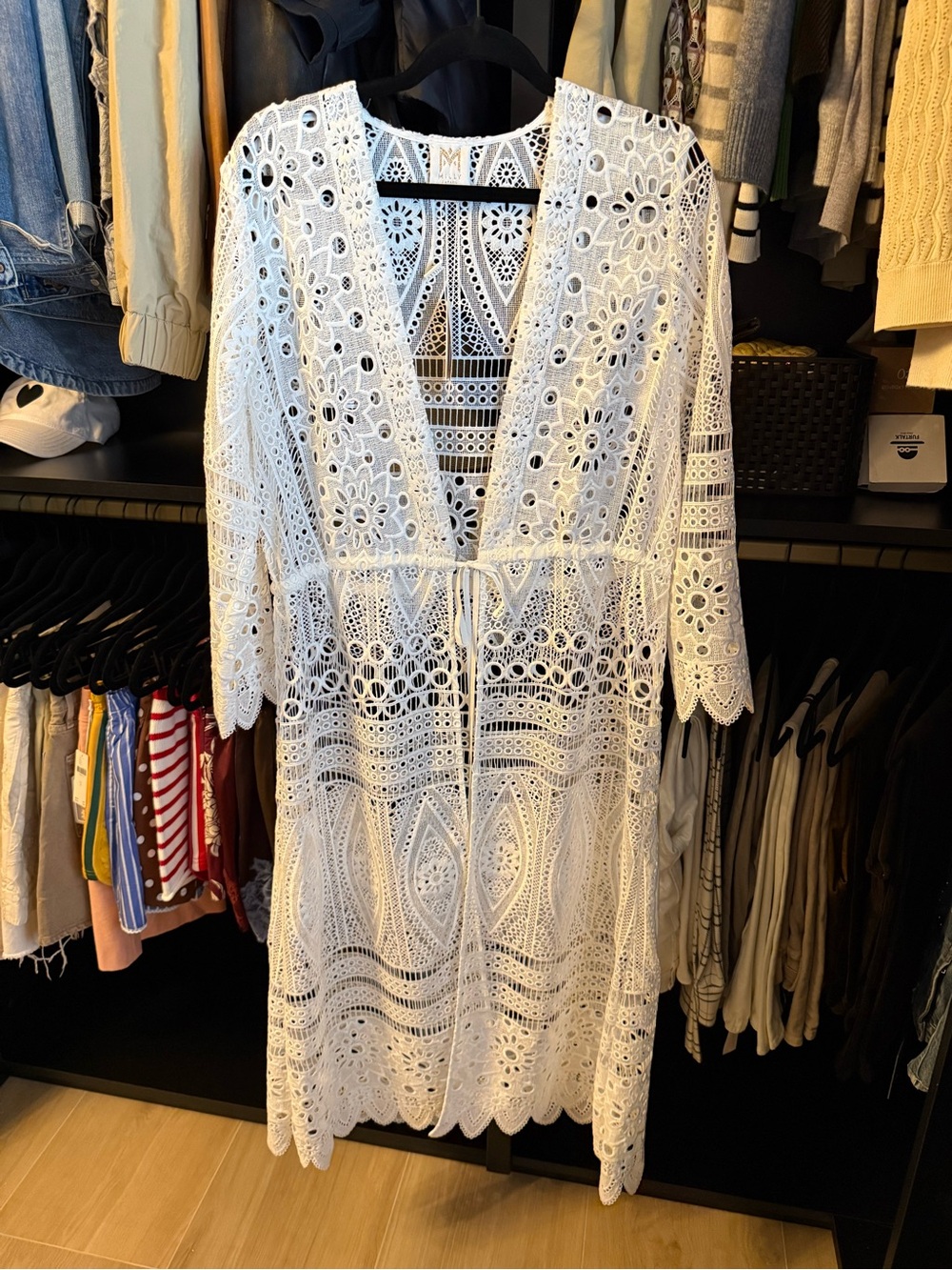 Milly White Crochet Lace Swim Coverup with Drawstring